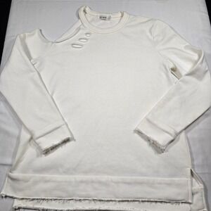 Belinda Womens Cold Shoulder Sweatshirt Cream White Distressed Raw Hem Medium